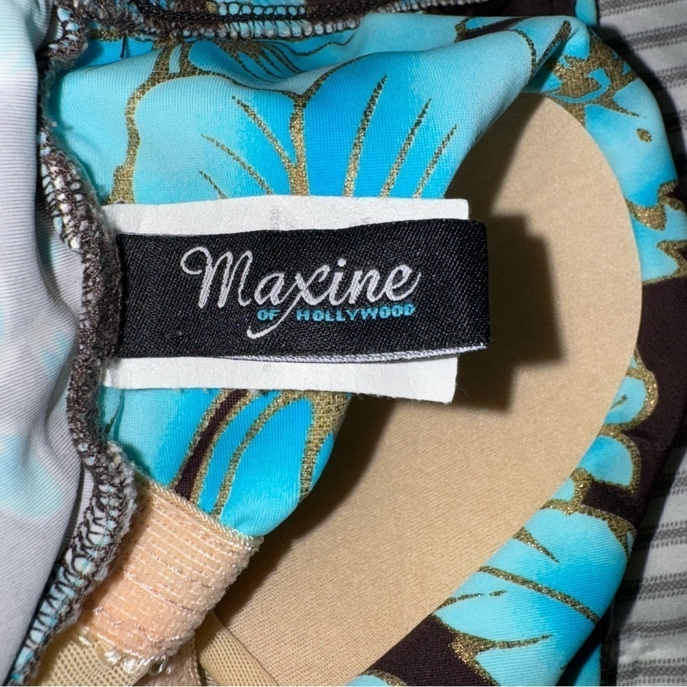 Maxine of Hollywood Blue Floral One Piece Swimsuit Retro Pinup Tummy Control 10 - Picture 6 of 7